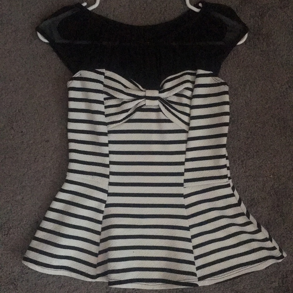 Black and white peplum striped shirt